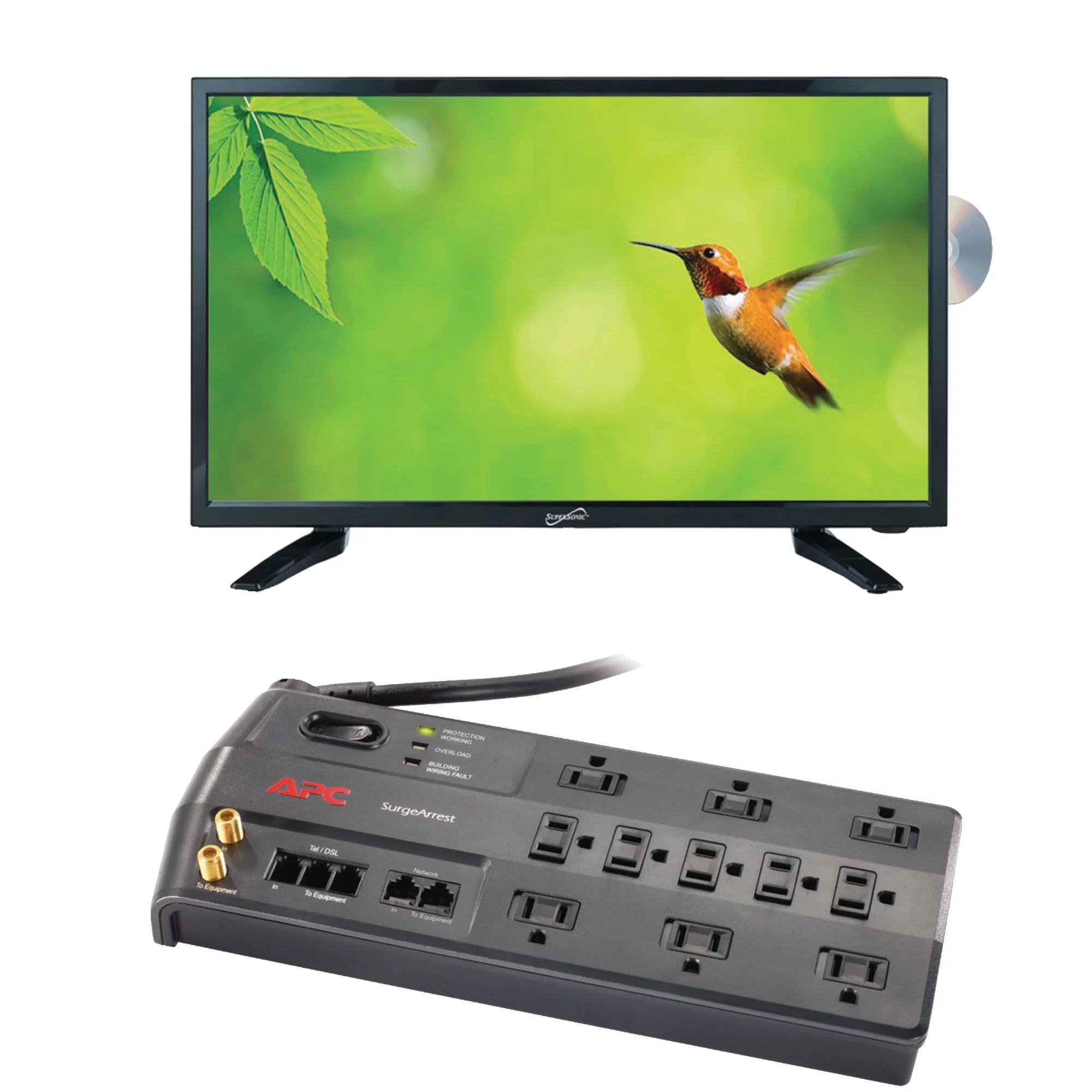 Supersonic SC-1912 18.5" 720p LED TV/DVD Combination & APC P11VNT3 11-Outlet Performance Surgearrest Surge Protector