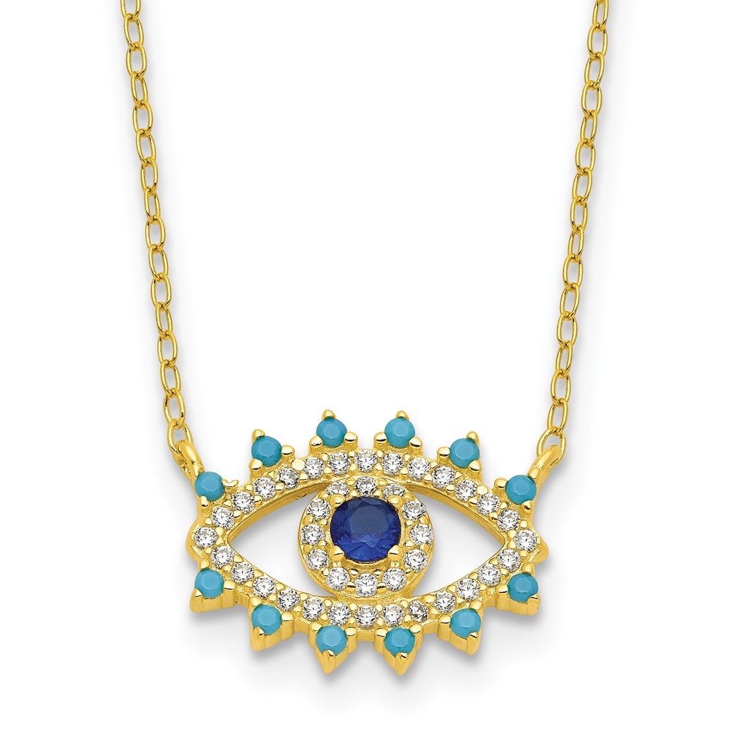 15mm 925 Sterling Silver Gold tone Glass and Glass Crystal Evil Eye Necklace 18 Inch Jewelry Gifts for Women