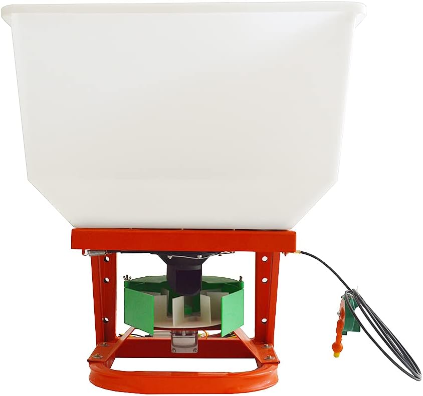 INTBUYING ATV/UTV Broadcaster Spreader 265lbs Tractor Seed and Fertilizer Broadcast Spreader All-Purpose Variable Speed Fertilizer Hopper 12V/24V Dry