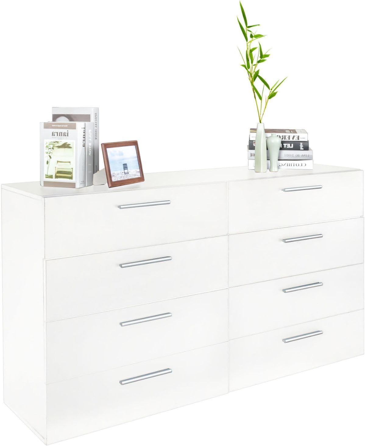 Karl home 8 Drawer Black Bedroom Dresser, 47 Inch Wooden Dresser for Bedroom with Deep Drawers, Wide Chest of Drawers with Storage
