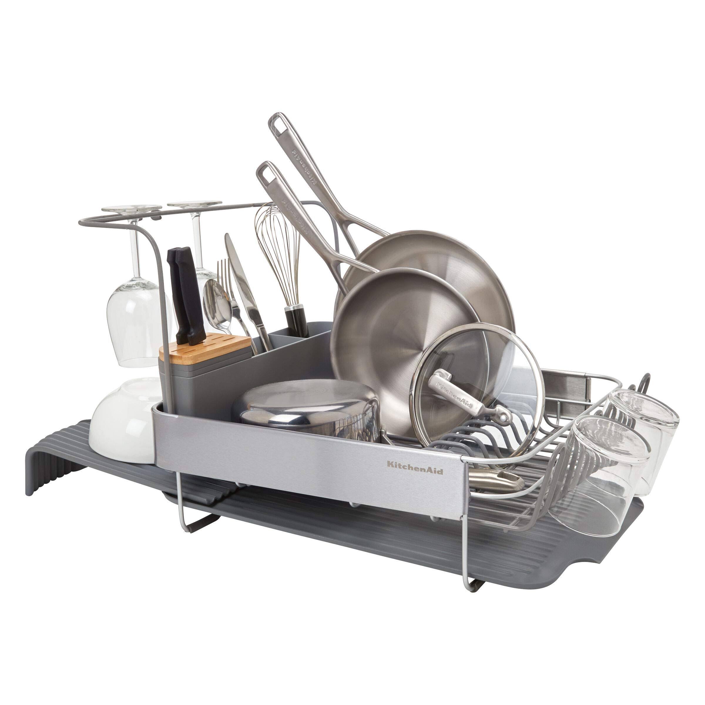 KitchenAid Full Stainless Steel Expandable Dish Rack Green, Gray