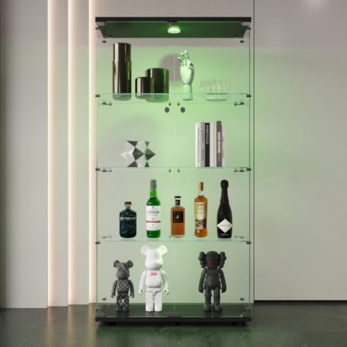 DADEA Glass Display Cabinet, 4 Shelves Glass Cabinet Display Case with Light and Lock