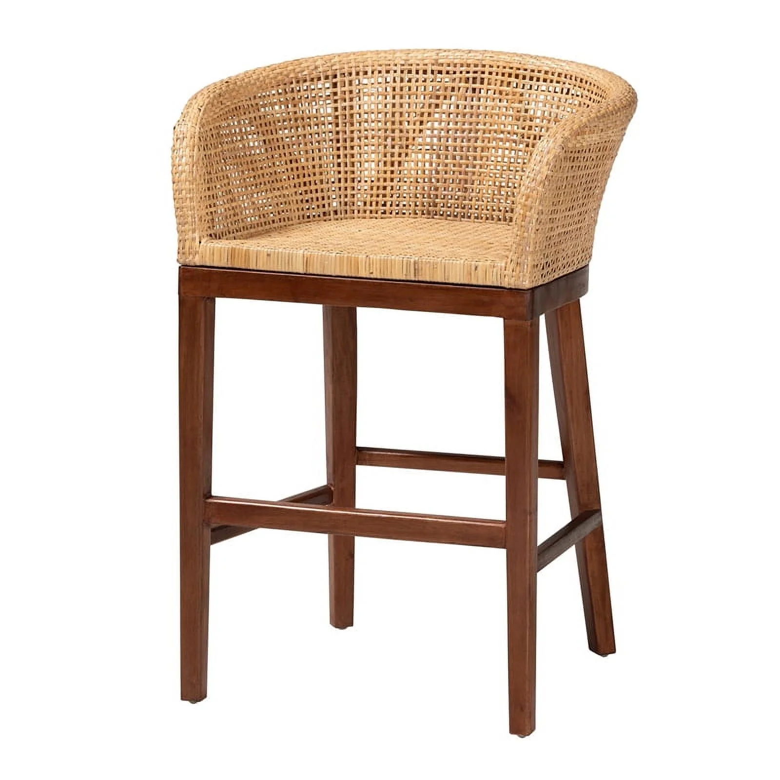 bali & pari Papua Natural Rattan and Walnut Brown Acacia Wood Counter Stool