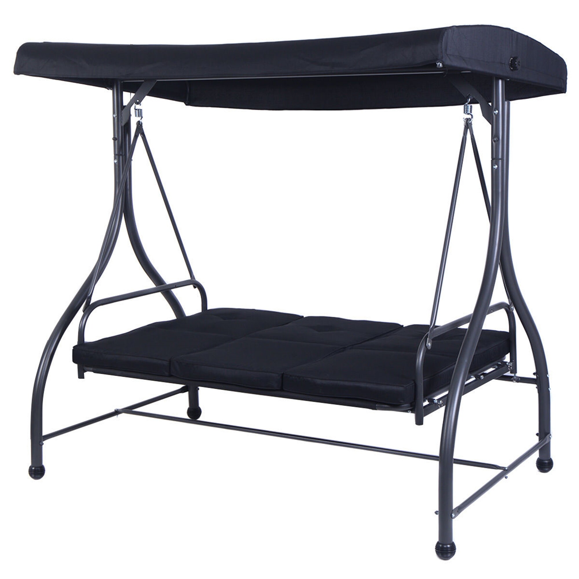 Clihome 3-Seats Patio Swing Canopy Hammock Porch Swing Glider Black