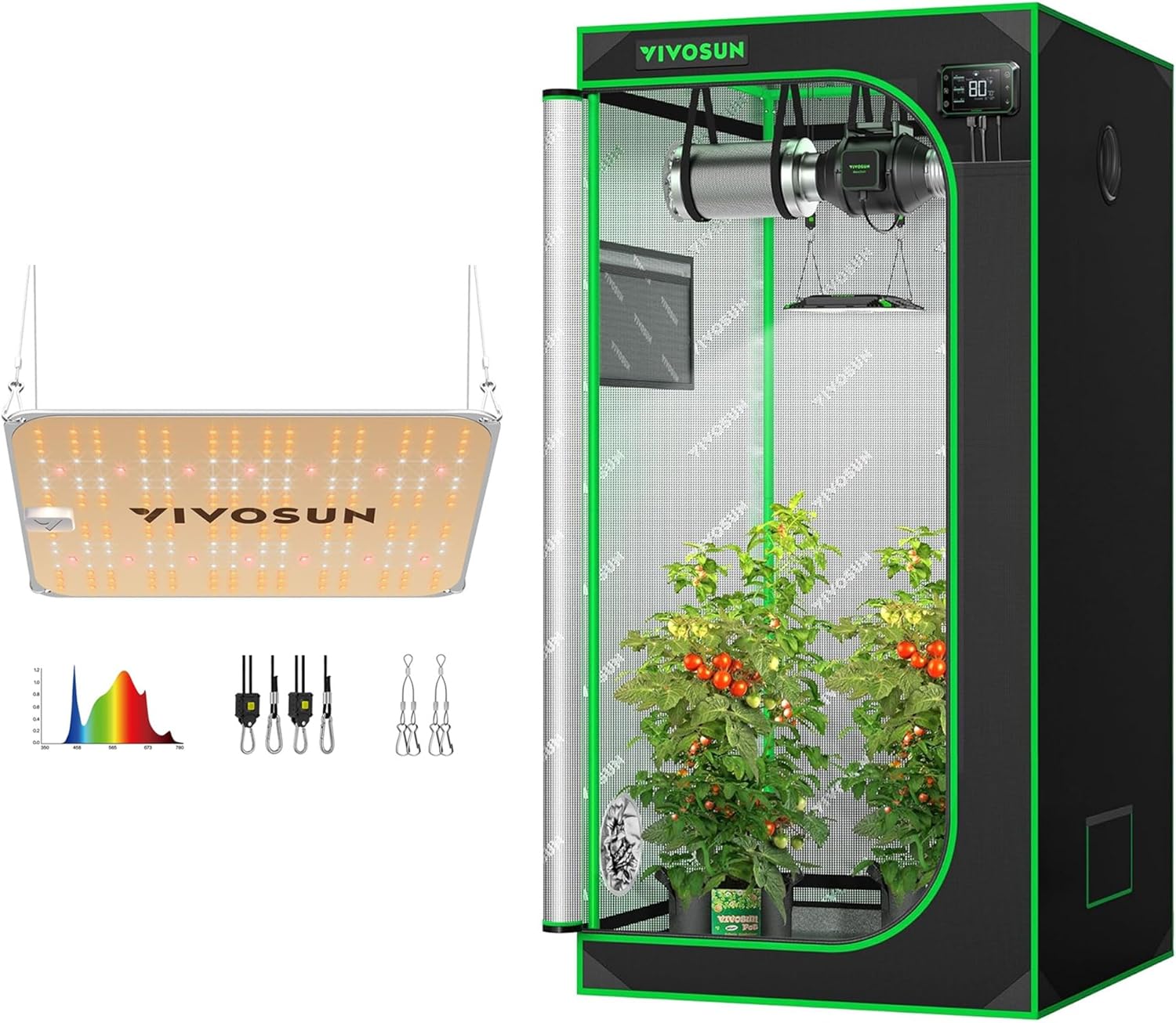 VIVOSUN 36"x36"x72" Hydroponic Mylar Grow Tent with VS1000E LED Grow Light, 3' x 3' Grow Tent with Observation Window and Floor Tray