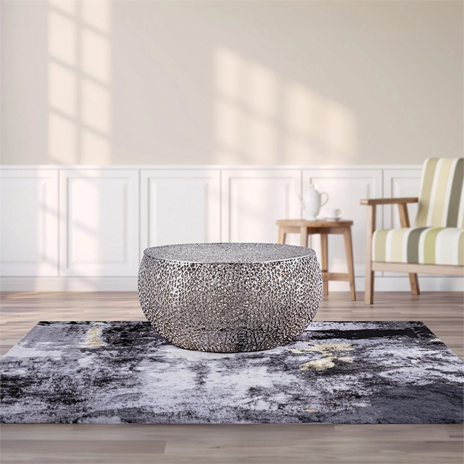 CT3502-32 Round Coffee Table Made with Aluminum in Silver Color - Curated Treasures Market
