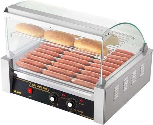 VEVOR Hot Dog Roller,5 Rollers 12 Hot Dog Capacity, 750W Stainless Steel Cook Warmer Machine with Dual Temp Control