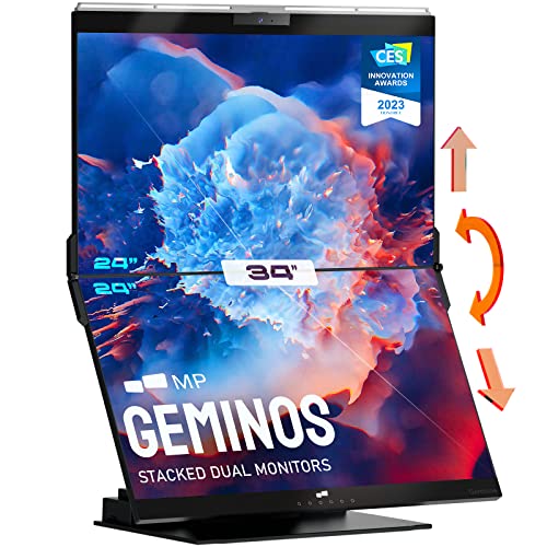 Mobile Pixels Geminos Dual 24" FHD Stacked Desktop Monitors with 1080P Webcam&Speakers, 100W USB-C Charging