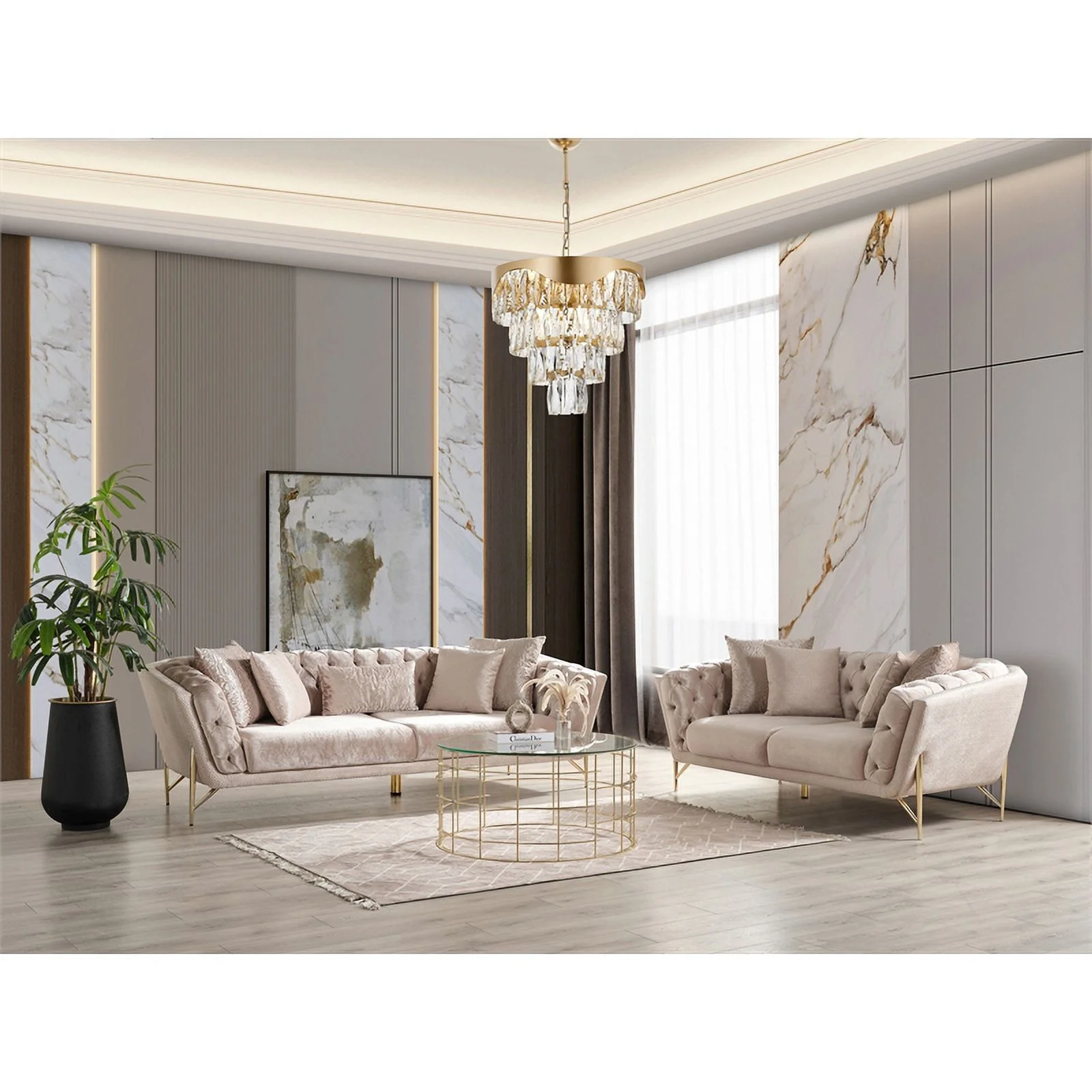Pemberly Row Modern 2 Pc Living Room Set made with Wood in Beige Color