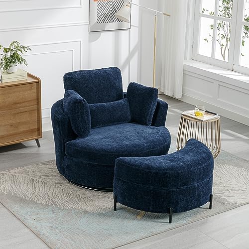Oversized Swivel Accent Barrel Chair with Storage Ottoman+ 4 Pillow