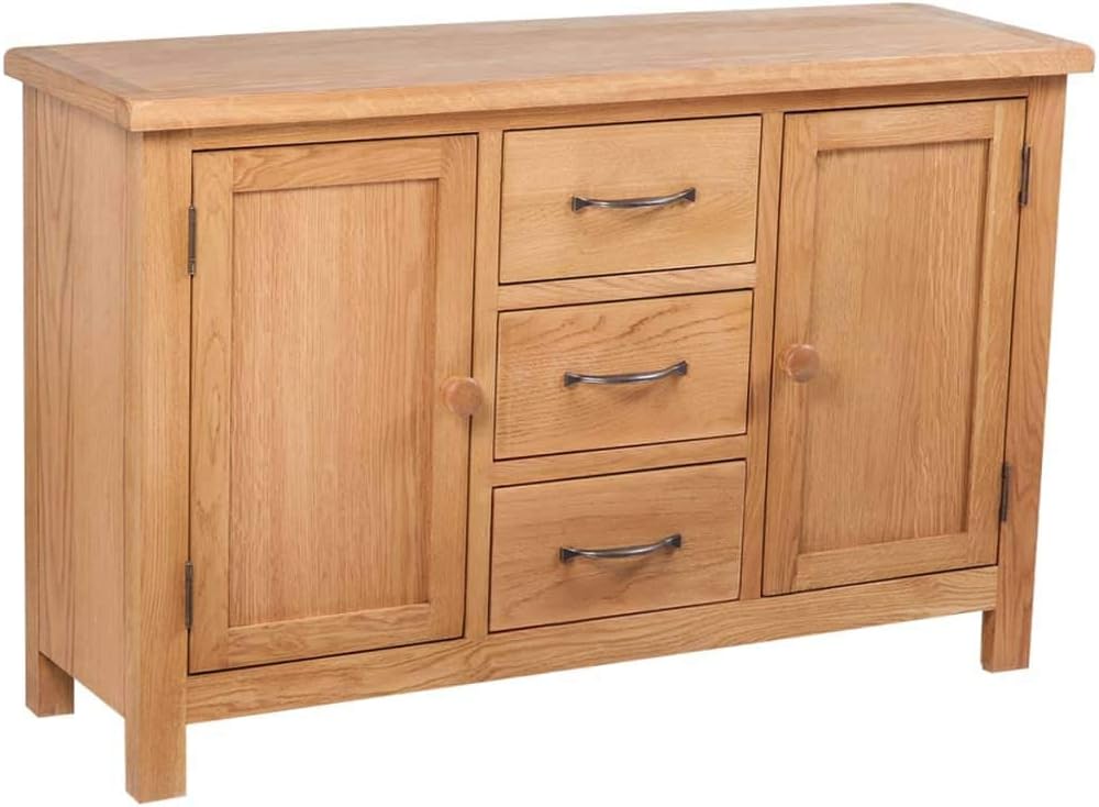 vidaXL Solid Oak Sideboard w/ 3 Drawers 2 Doors Side Storage Cabinet Cupboard