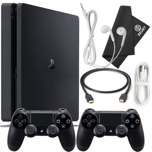 Zeust PlayStation 4 Slim 1TB Console Bundle - Includes the PS4 Console Slim 1TB, 2 Dualshock 4 Wireless Controllers, MicroUSB Charging Cable