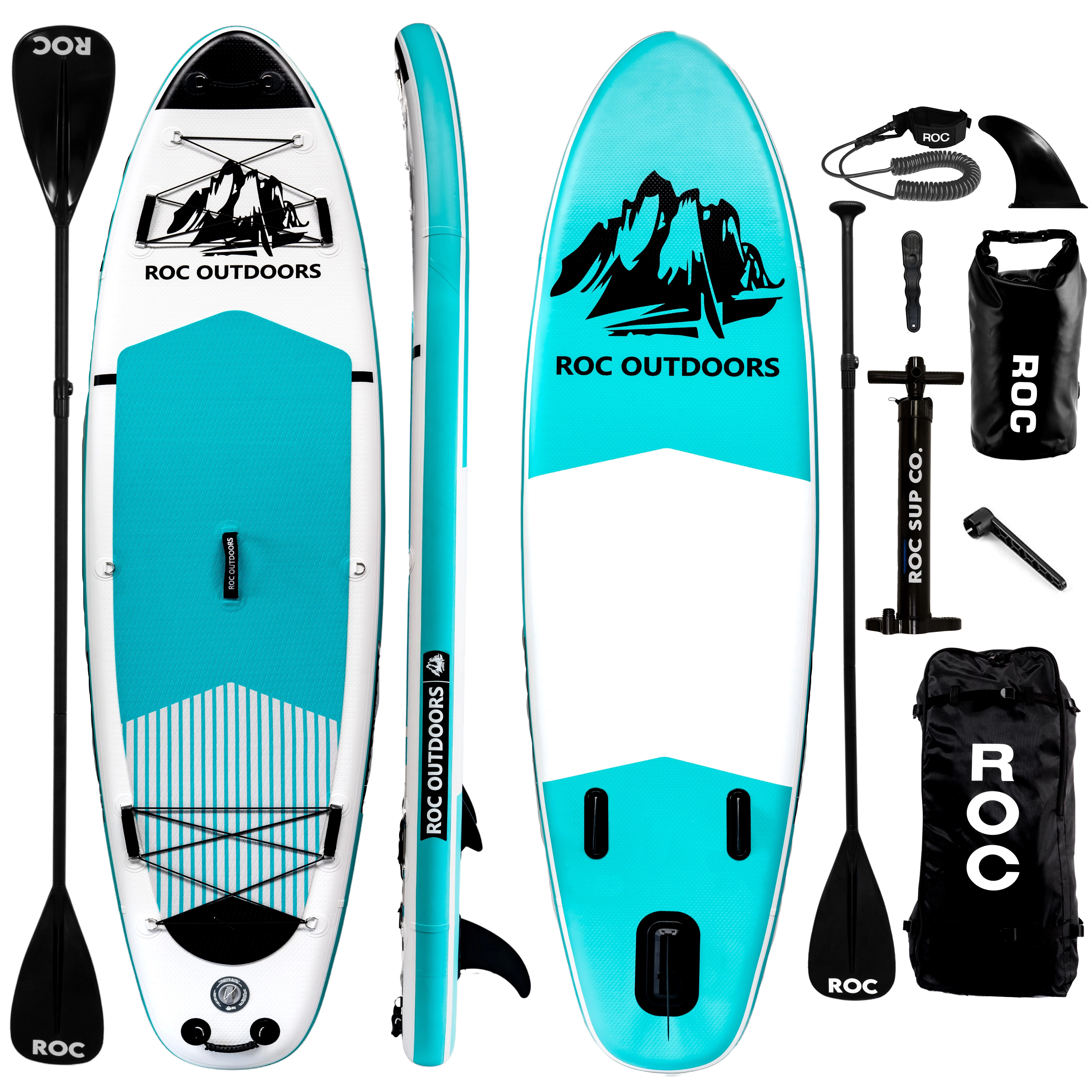 Roc Inflatable Stand Up Paddle Board with Premium sup Accessories & Backpack, Non-Slip Deck, Waterproof Bag, Leash, Paddle and Hand Pump