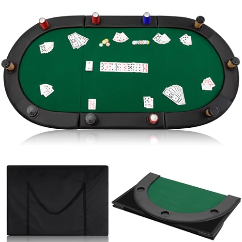 Leyndo 84" Tri Fold Folding Poker Padded Table Top with 10 Cupholders