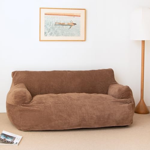 N&V Giant Twin Size Bean Bag Sofa, Foam Filling Floor Sofa, Includes Removable and Machine Washable Cover, Brown