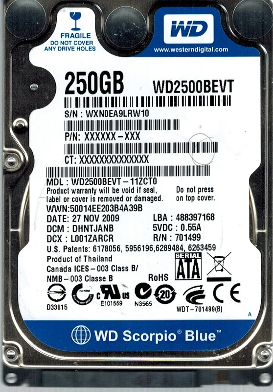 Western Digital WD2500BEVT-11ZCT0 250GB DCM: DHNTJANB