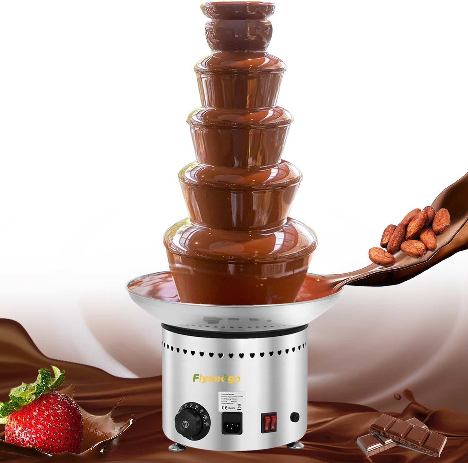 Commercial Chocolate Fountain 5 Tiers 13.2 Lbs Nacho Cheese Fountain Stainless Steel Hot Fondue Fountain Machine for Bakery, Party, Gathering