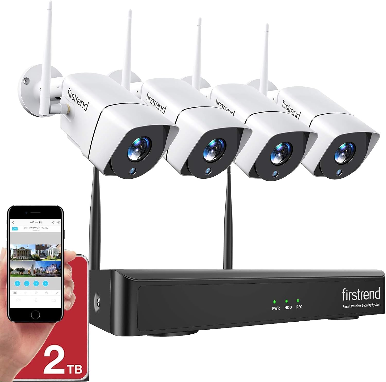 1080P Wireless Security Camera System, Firstrend 8CH Wireless NVR System with 4pcs 1080P Security IP Camera and 2TB Hard Drive Pre-Installed