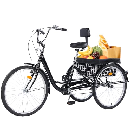 Adult Tricycles, 7 Speed Adult Trikes 26 inch 3 Wheel Bikes, Cruise Bike with Basket for Seniors, Women, Men for Recreation, Shopping, Exercise