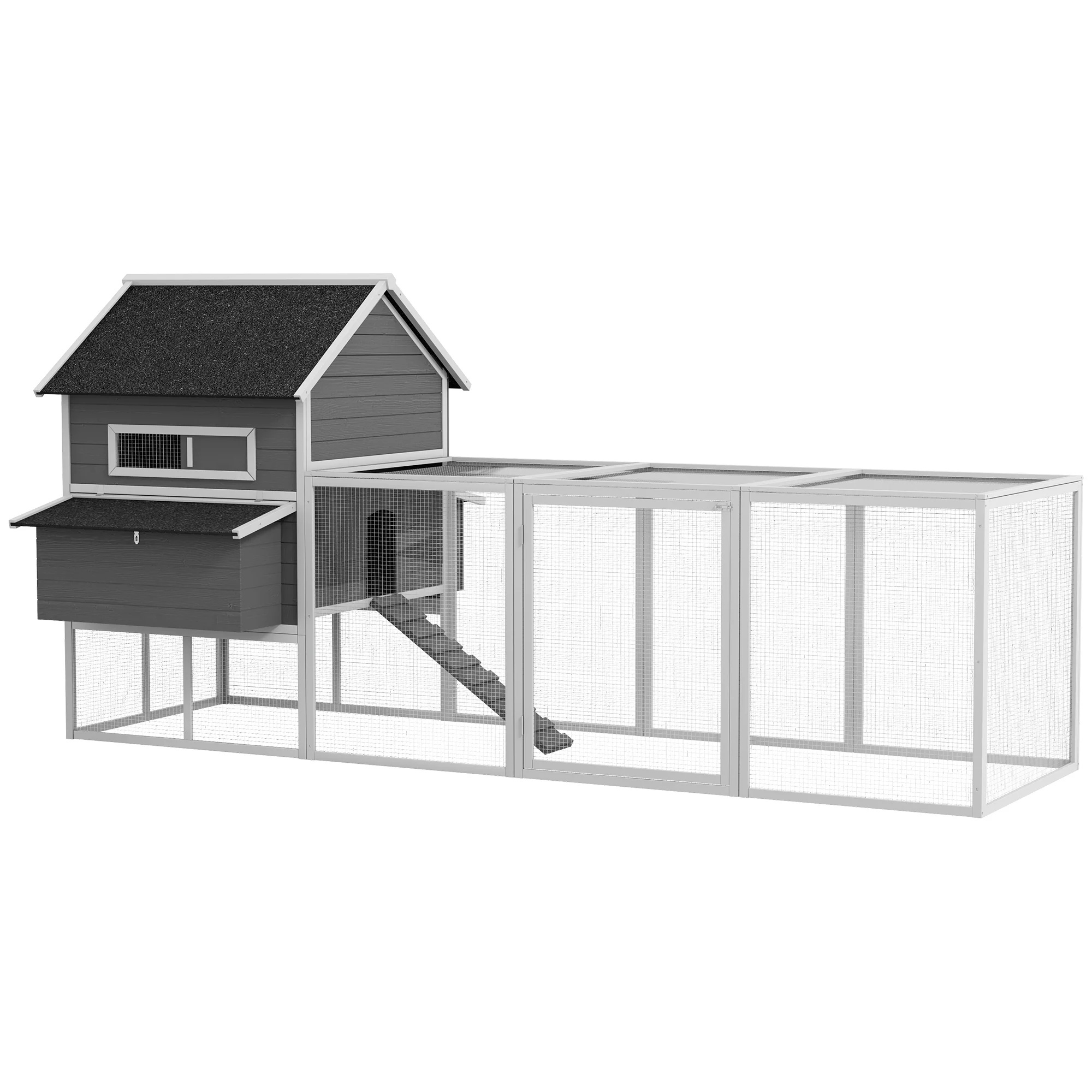 PawHut 137" Wooden Chicken Coop for 8-10 Chickens, Backyard, Gray - Curated Treasures Market