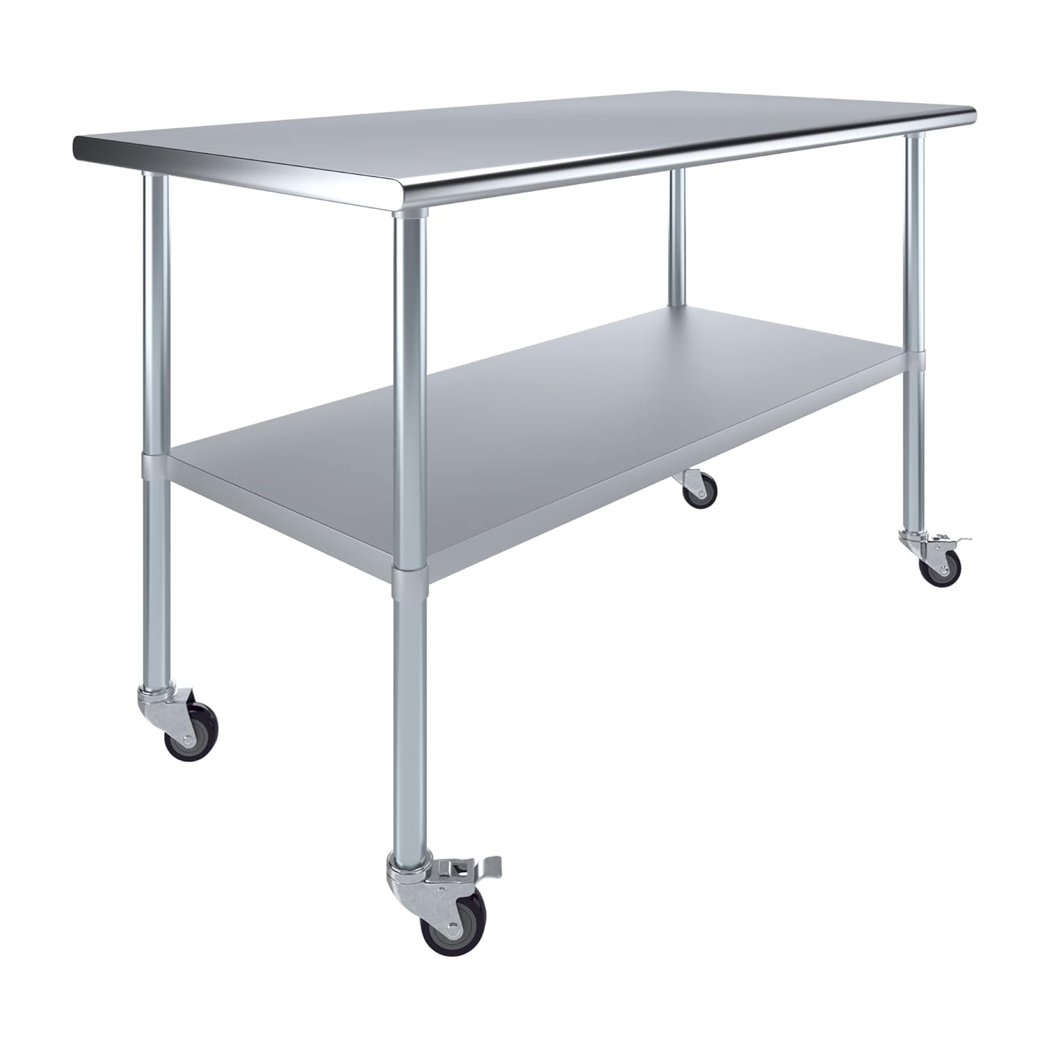 AmGood 30" X 60" Stainless Steel Work Table with Under-Shelf & 4 Wheels | Laundry Garage Utility Bench | Prep Worktable | Kitchen Island Food Prep |
