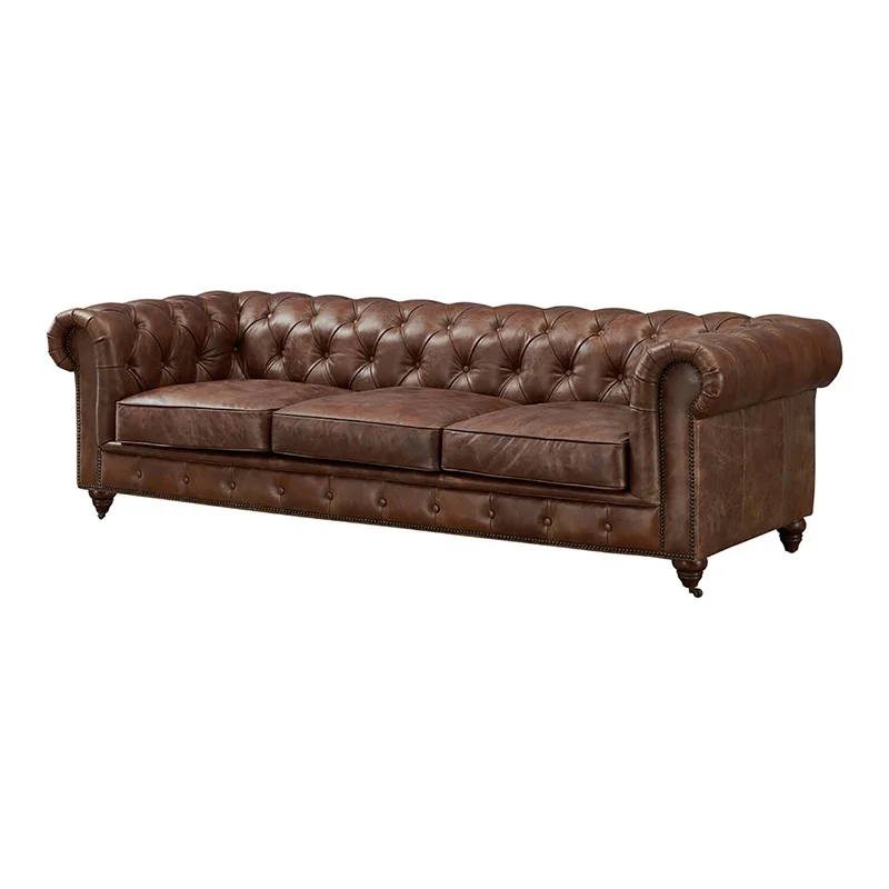 Crafters and Weavers Craftsman Mission 95" Leather Sofa in Dark Brown