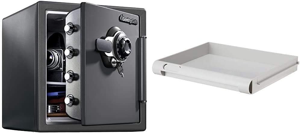SentrySafe SFW123DSB Fireproof Safe and Waterproof Safe with Dial Combination 1.23 Cubic Feet Gray & 912 Tray Accessory