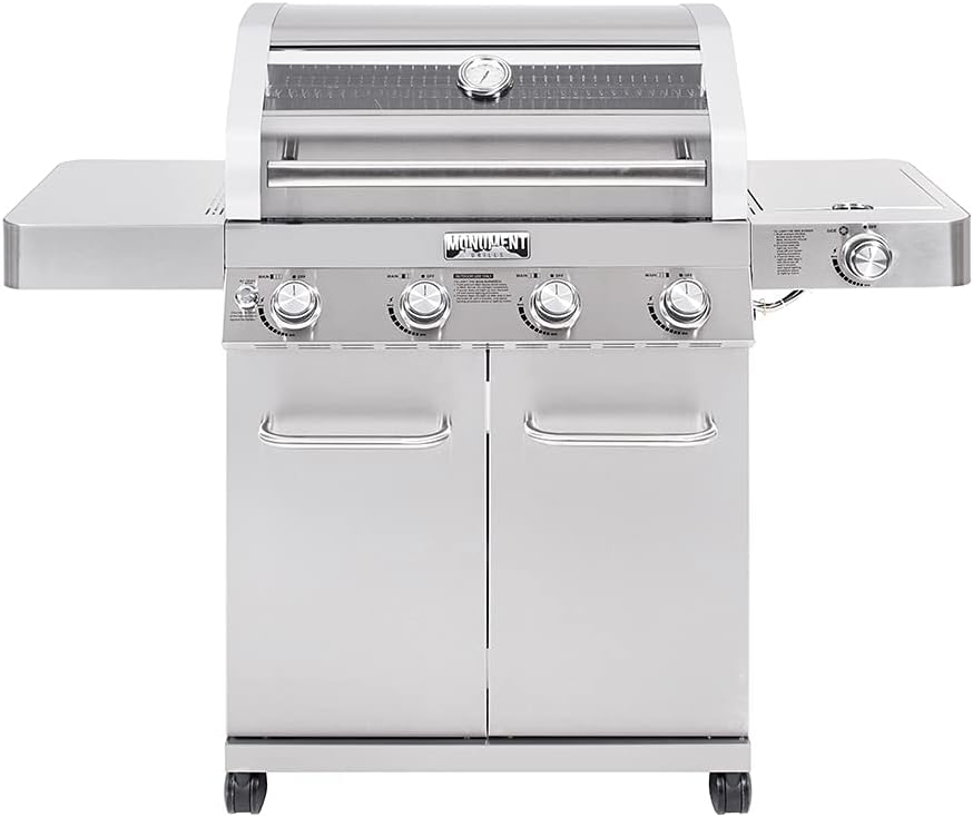 Monument Grills 41847NG Convertible 4-Burner Cabinet Style Natural Gas Grill ,Stainless Steel Propane Grills, LED Controls