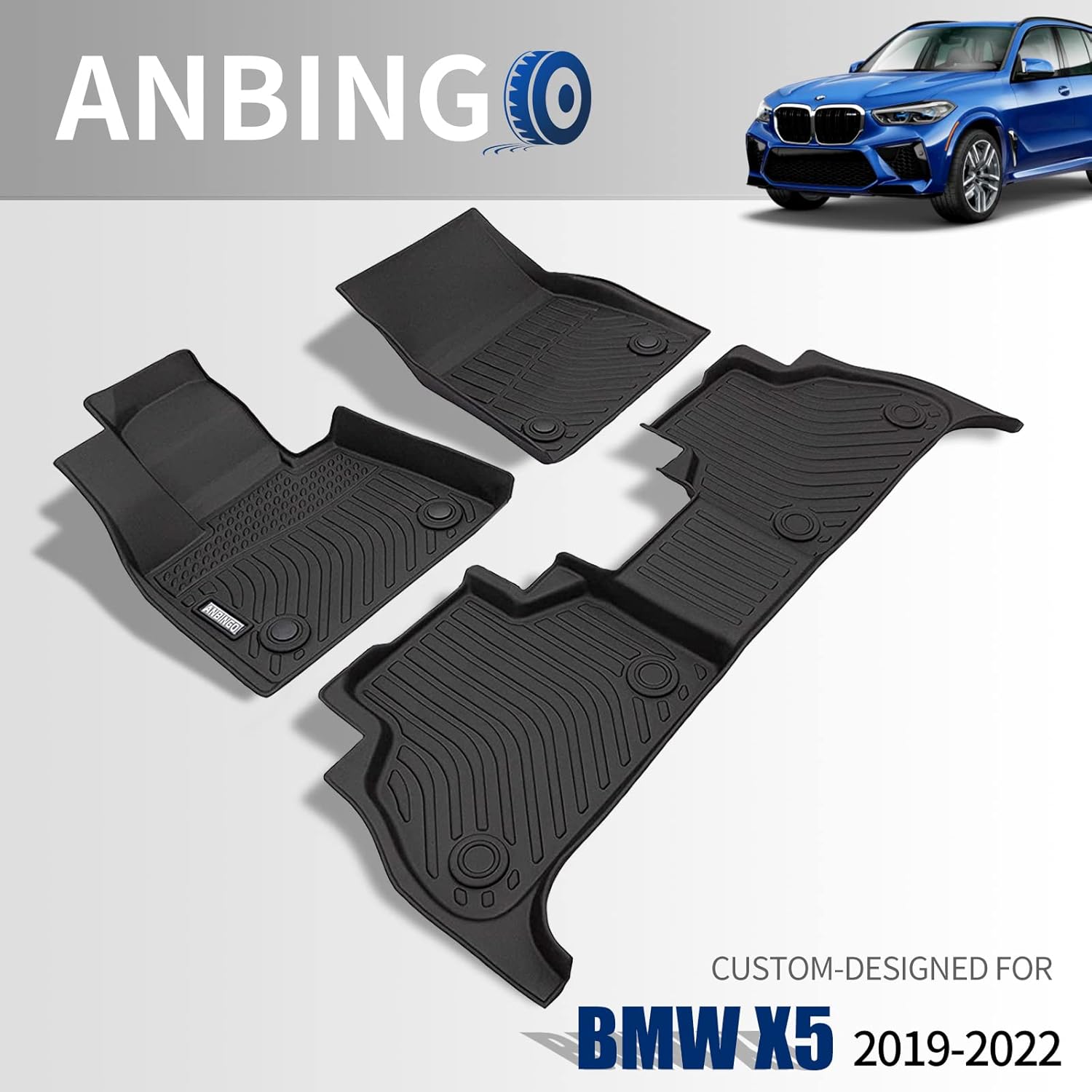 ANBINGO Floor Mats Custom for BMW X5 2019 2020 2021 2022 Waterproof Car Mats All Weather Guard Odorless TPE Heavy Duty Automotive Floor Liners Front