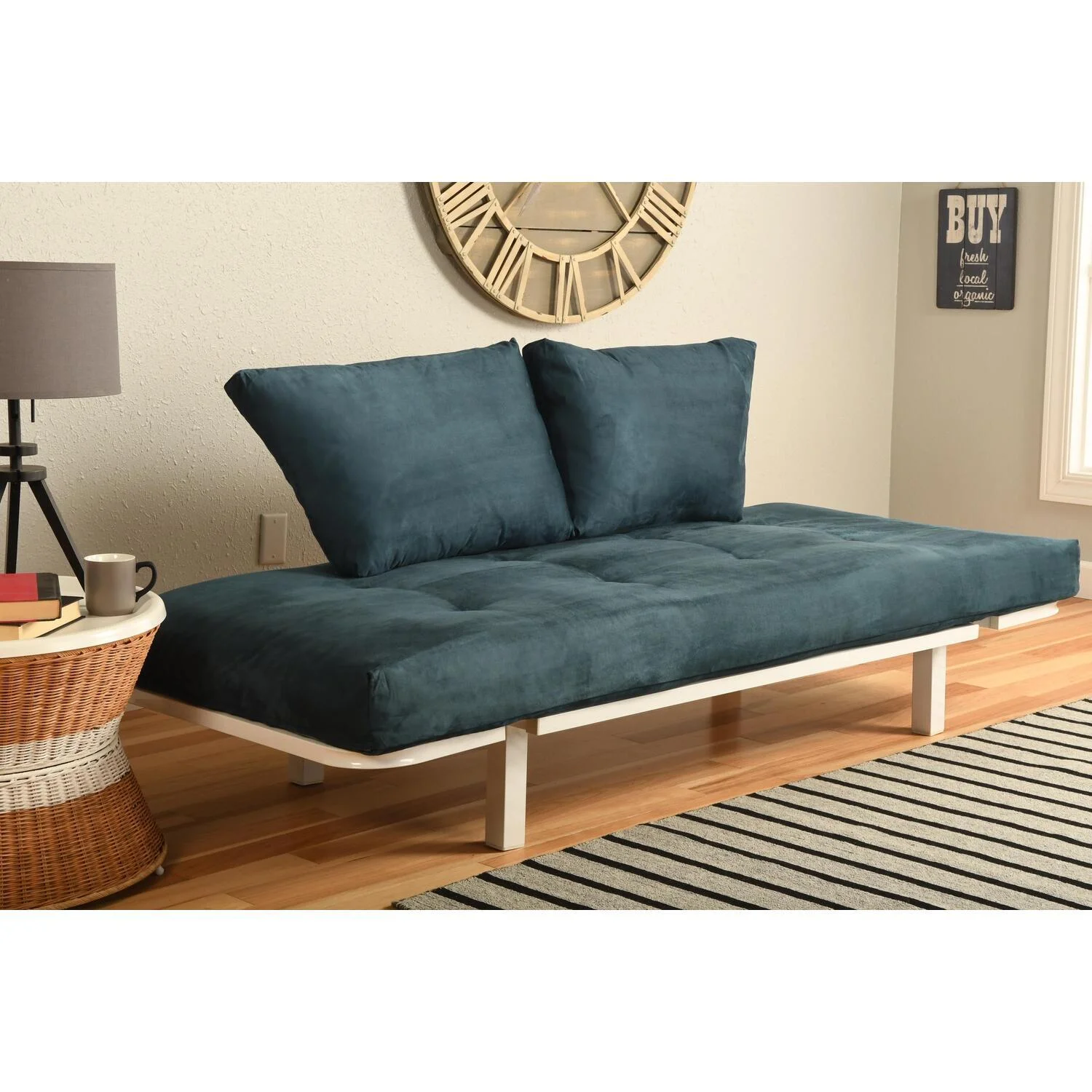 Kodiak Furniture Futon with Pull Out Bed, Blue and White