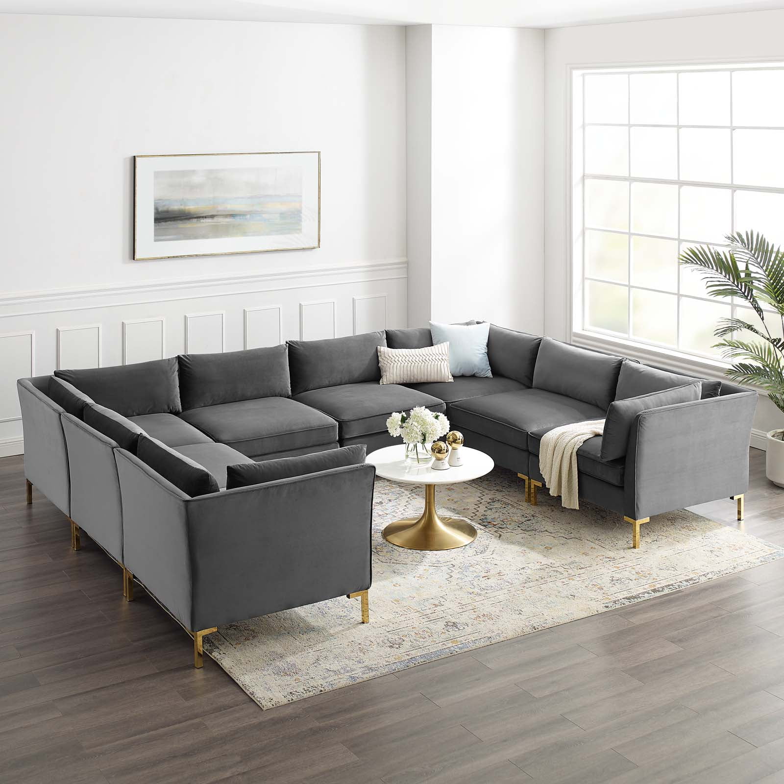 Modway Ardent 8-Piece Performance Velvet Sectional Sofa in Gray