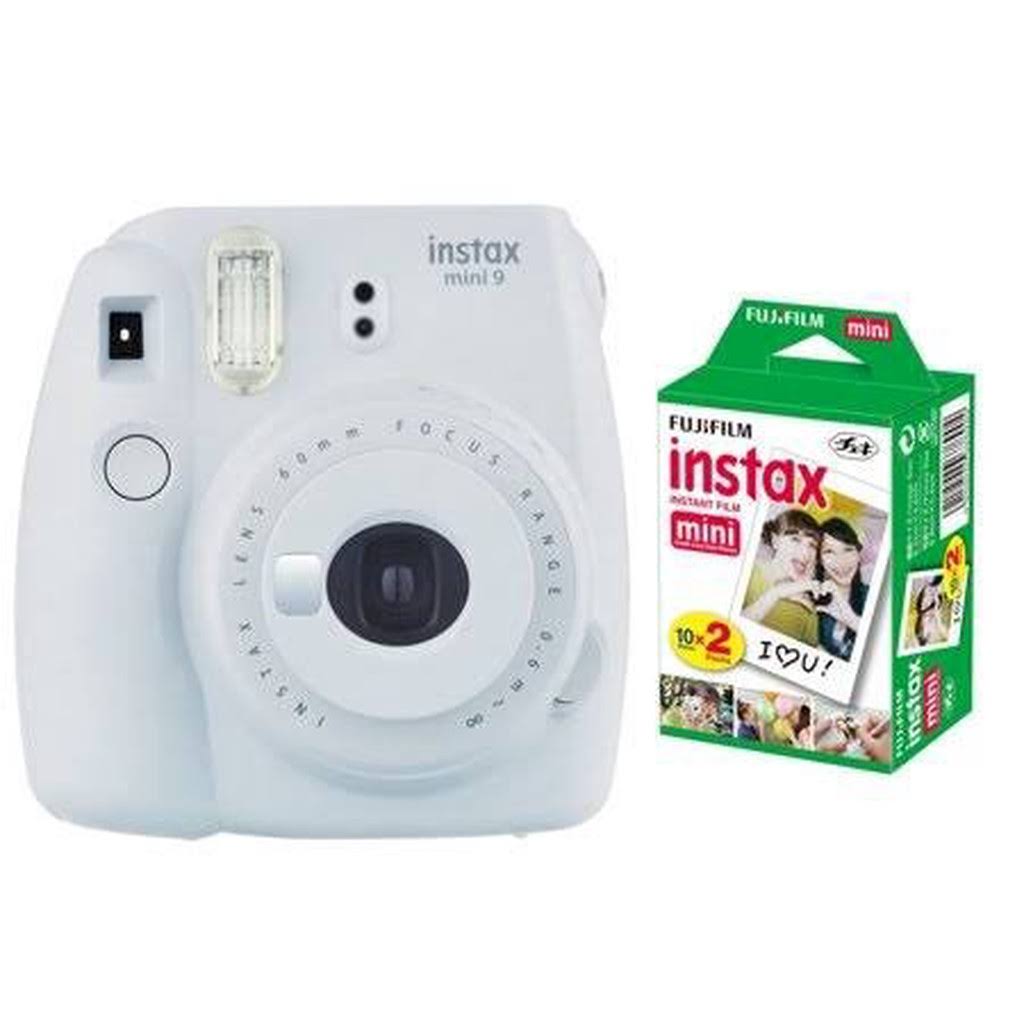 Instax Mini 9 Instant Fuji Film Camera, Smokey White + 20 Prints - Silver