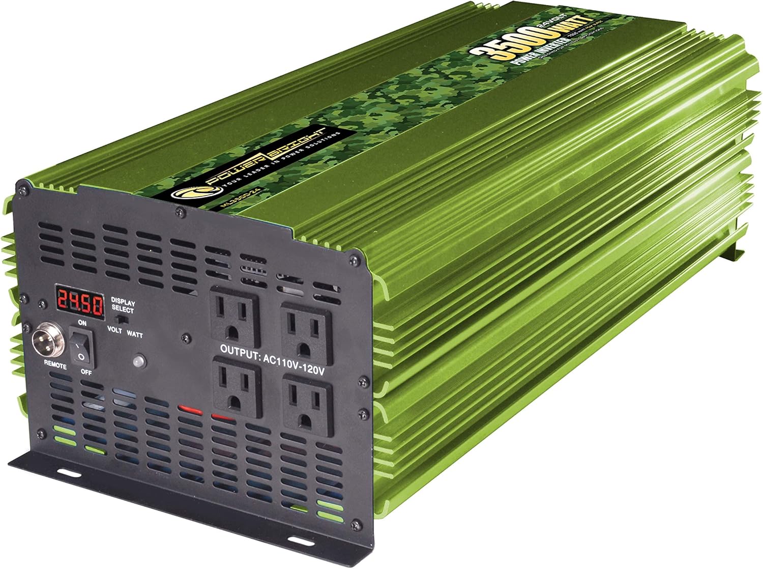 PowerBright 3500 Watt Power Inverter, DC 24V to 120V AC Car Inverter w/ Four AC Outlets, LCD Digital Display & Wireless Remote Control - CE Approved