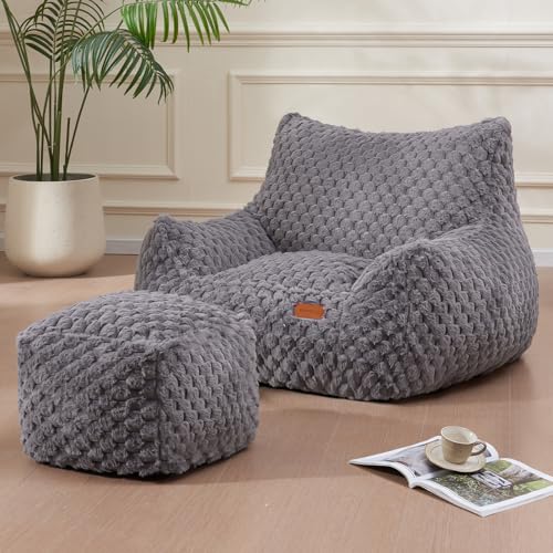 Big Bean Bag Chairs for Adults Cozy Giant Bean Bag Sofa Chair, Gaming Bean Bag Chairs with Foot Rest, Lounge Comfy Chair Indoor for Bedroom