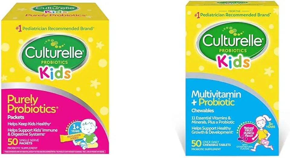 Culturelle Kids Purely Probiotics Packets Daily Supplement & Kids Complete Chewable Multivitamin + Probiotic for Kids - Kansas Nuitrition - HNZSDS