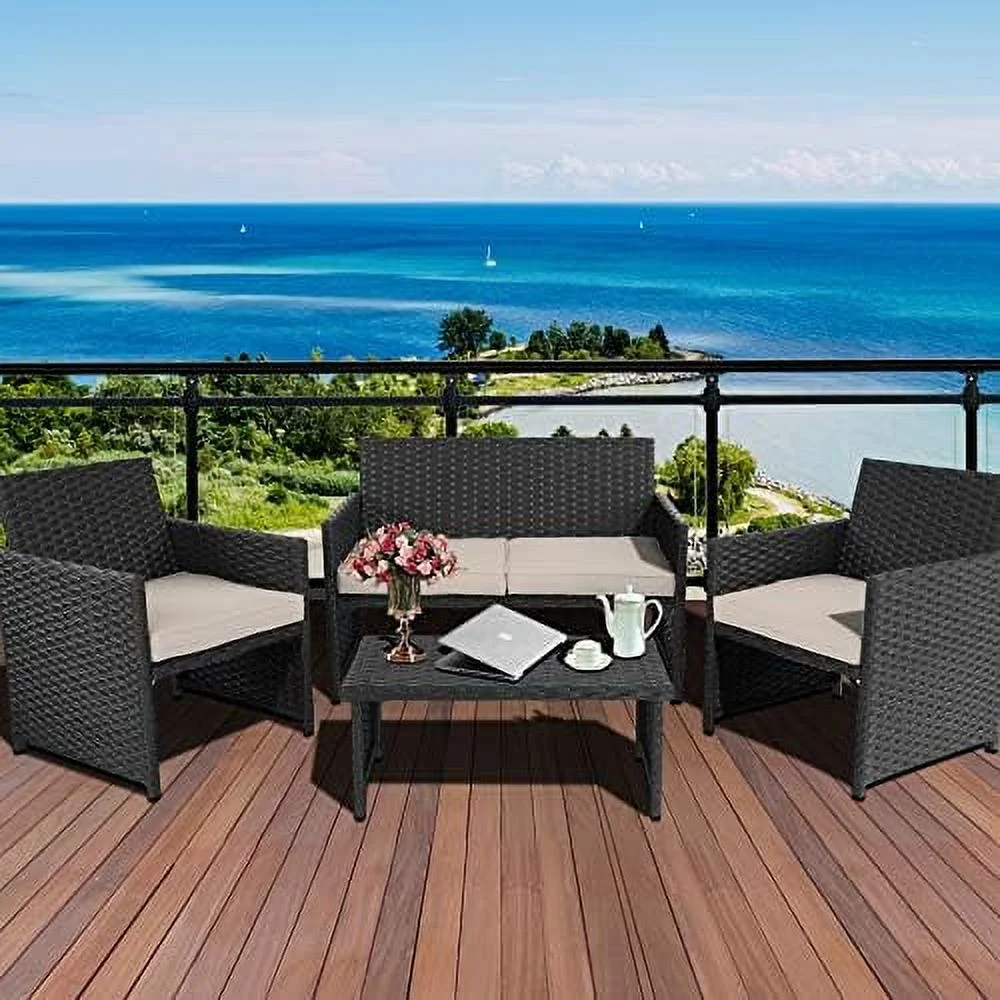 TJUNBOLIFE 3 Piece Patio Set Outdoor  Set Patio Conversation Sets Outdoor Sectional Sofa Patio Loveseat Coffee Table with Non-Slip Cushions  Blue