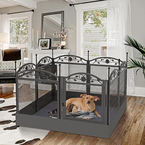 BingoPaw Dog Whelping Box Fence: Pet Indoor Metal Playpen Crate with Waterproof whelping pad