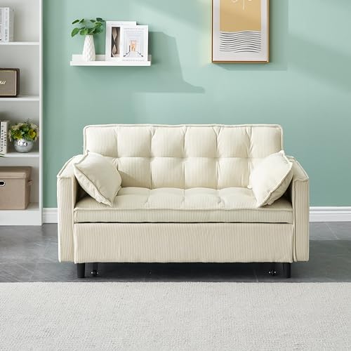 Convertible Sofa Bed, Pull Out Couch Corduroy Loveseat Sofa Cama Twin Size, Futon Sofa Bed, Foldable Lounge Sleeper Sofa with Pullout Bed