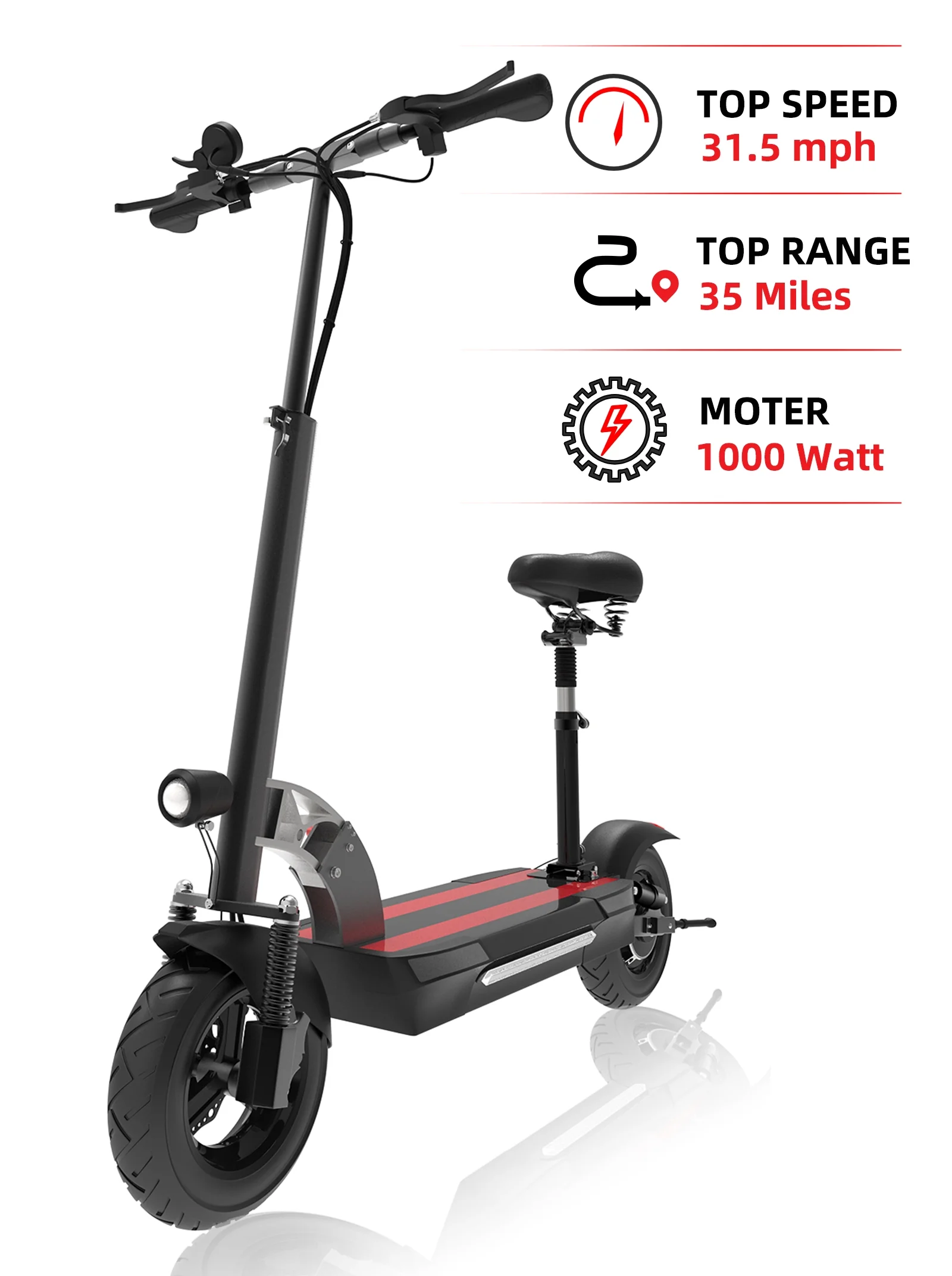 JUEXING Foldable Electric Scooter, 35 Miles Long Range, 1000W Motor 31.5 MPH, Commuter E Scooter with Seat - Curated Treasures Market