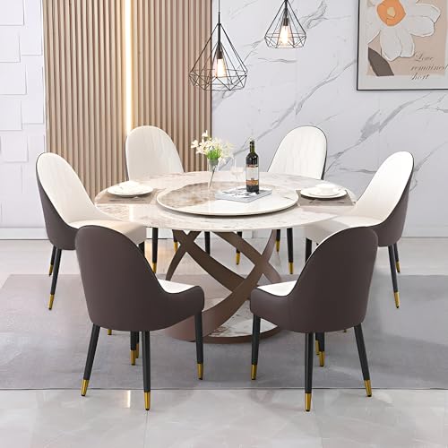Modern Round Dining Table, 59" Sintered Stone Dining Table with Detachable Lazy Susan for 8 People