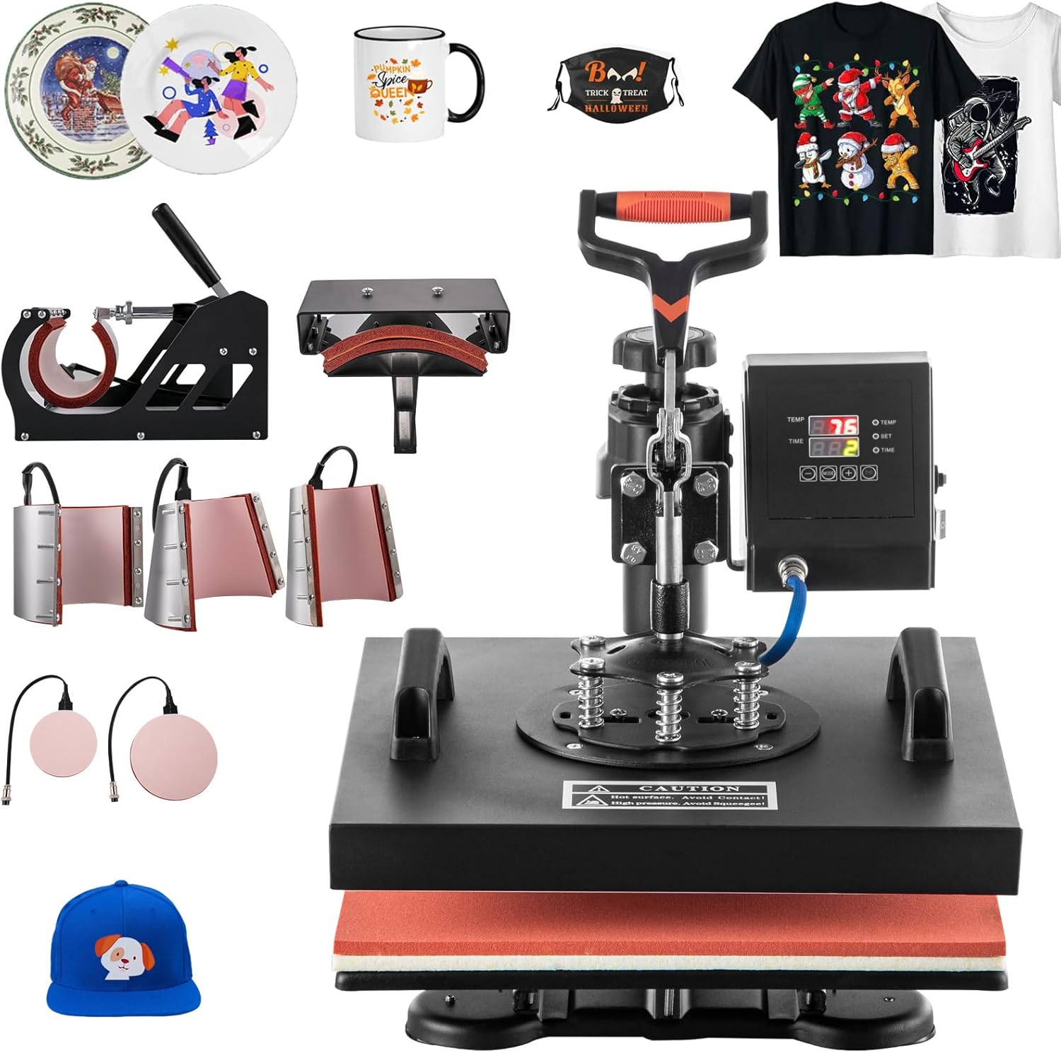 VEVOR 8 in 1 Heat Press Machine Combo 15x15, 360° Swing Away Tshirt Press Machine for Printing Hat Mug T Shirts Cap
