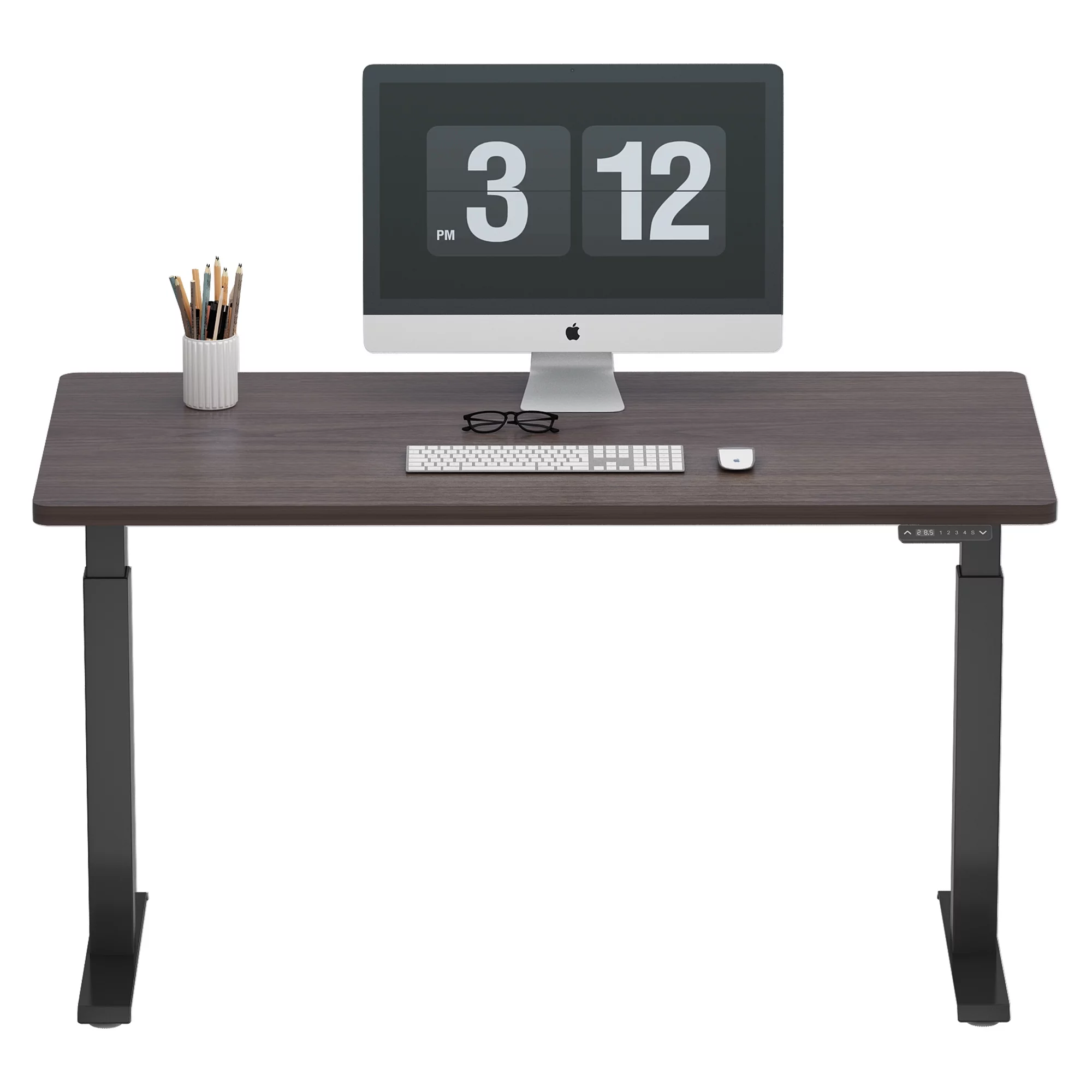 60" x 30" Dual Motor Electric Height Adjustable Desk, walnut Top + black Frame