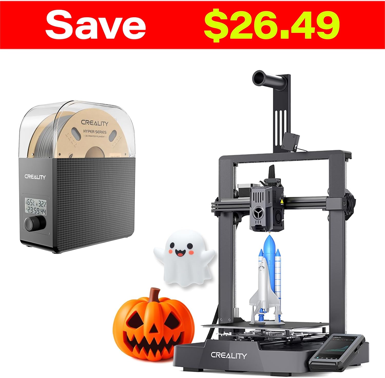 Creality Ender 3 V3 KE 3D Printer Bundle with Filament Dry Box, 500mm/s High Speed Printing Smart Monitor Control, Auto Calibration,300℃ 60W Hotend