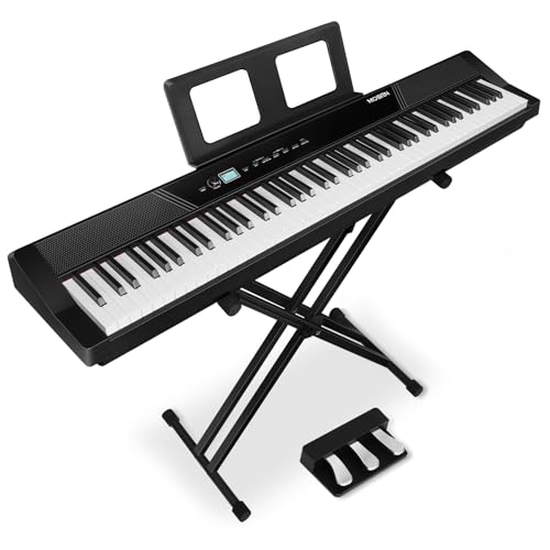 MOSEN Digital Piano 88-Key Full Size Weighted Piano, Electronic Keyboard Piano, Hammer Action, with Music Stand, Double X frame, 3-Pedal