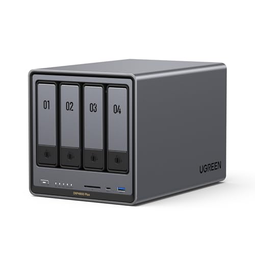 UGREEN NASync DXP4800 Plus 4-Bay Desktop NAS, Intel Pentium Gold 8505 5-Core CPU, 8GB DDR5 RAM, 128G SSD, 1 * 10GbE, 1 * 2.5GbE, 2 * M.2 NVMe Slots