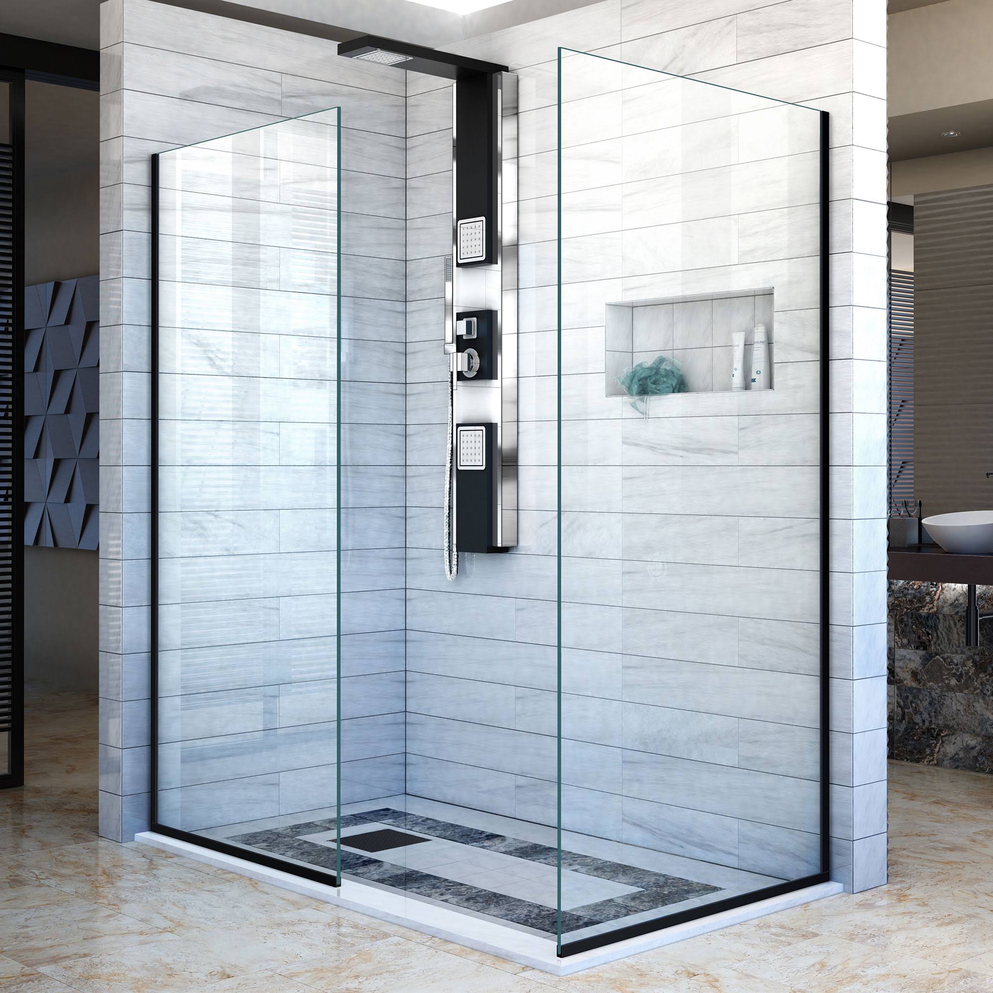 DreamLine Linea Two Individual Frameless Shower Screens 30 in. W x 72 in. H Each, Open Entry Design, Satin Black