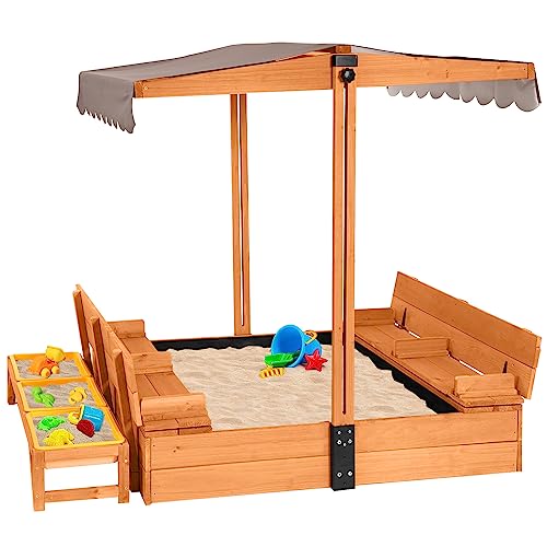 Aivituvin Kids Sand Boxes with Canopy Sandboxes with Covers Foldable Bench Seats, Children Outdoor Wooden Playset
