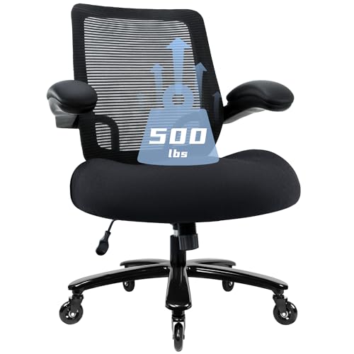 500lbs Big and Tall Office Chair - Heavy Duty Mesh Ergonomic Desk Chair, High Back Computer Chair - Flip-up Armrests, Wide Thick Seat Cushion