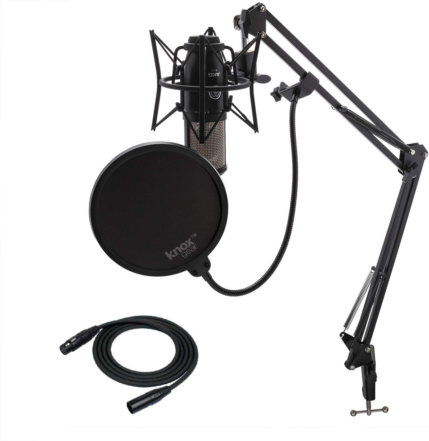 AKG P220 Condenser Microphone with Knox Gear Studio Stand, Pop Filter and XLR Cable