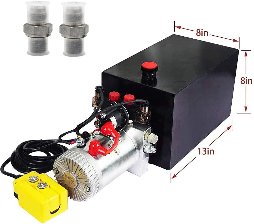 Fisters Hydraulic Power Unit 15 Quart Double Acting Hydraulic Pump DC 12V Power Unit Metal Reservoir for Dump Trailer Car Lifting